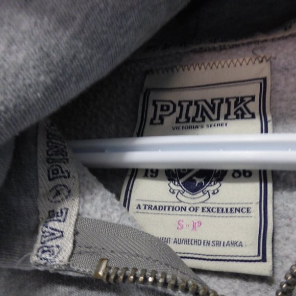 PINK, small, grey zip front sweatshirt hoodie Hope - Picture 4 of 5